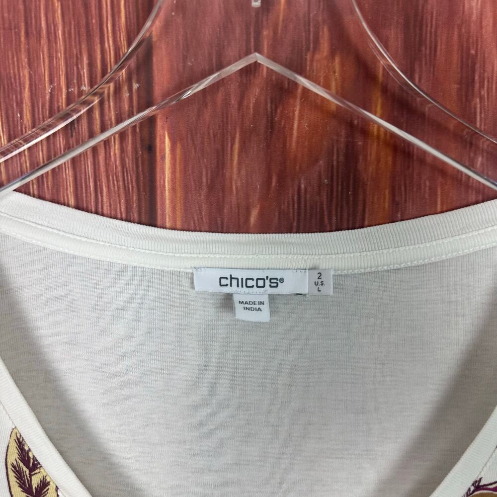 Chico's V-Neck Top Botanical Floral Print Ivory 3/4 Sleeves Artsy Size 2 / US L‎ - Picture 5 of 7
